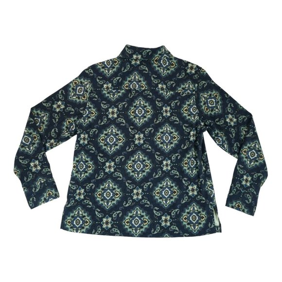La Cabana Women's Shirt Button Down Polyester Paisley Print Navy Long Sleeve L - Picture 2 of 4